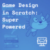 Blue icon with scratch coding and scratch cat in background Coder Kids icon